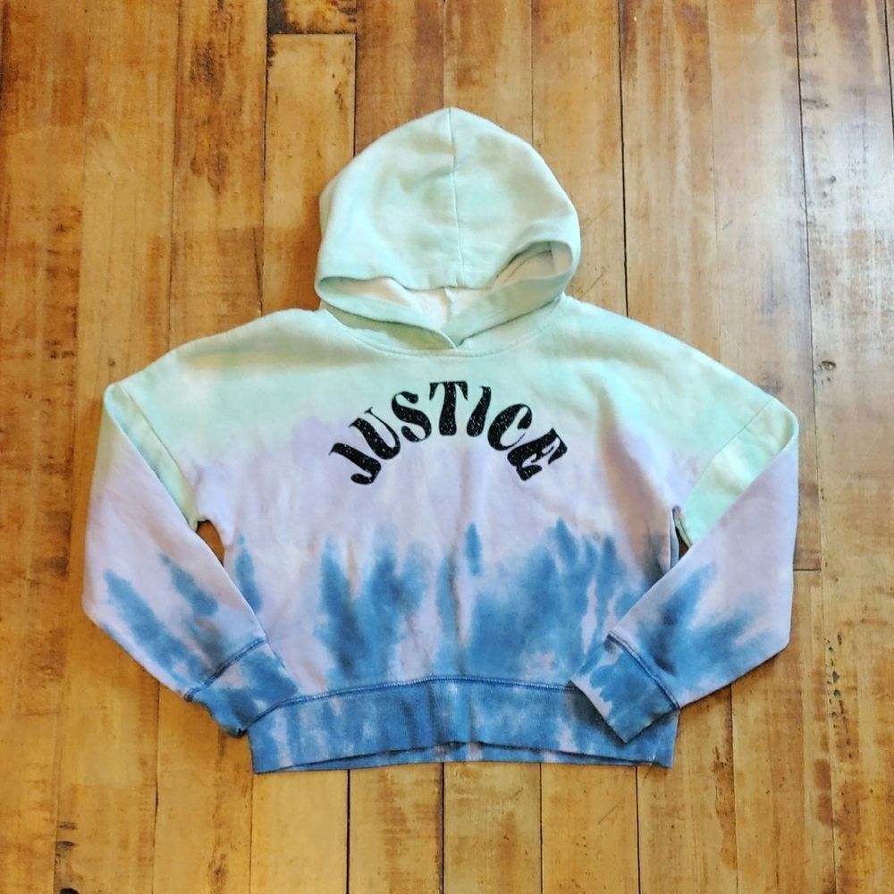Justice Hoodie Size 7 to 8 Tie Dye Purple Green Cotton Back To School